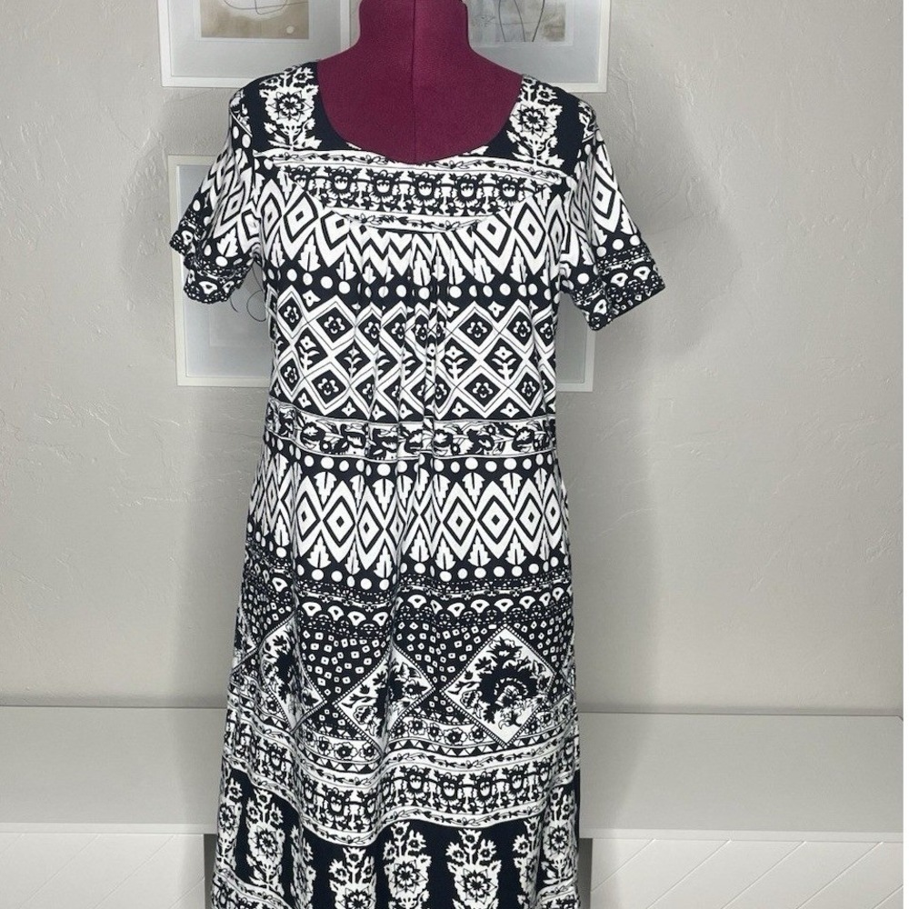 The Vermont Countryโ Store Dress Women's M Black White Geometric Floral Cotton
